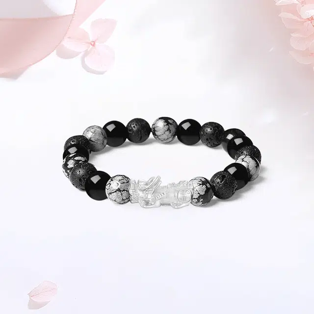 【限量赠·最佳爸爸证|S999足银高品质】 金师傅 招财貔貅 八方来财 财运亨通新中式国潮气质百搭高级#好运 黑曜石 手串 男女同款情侣款