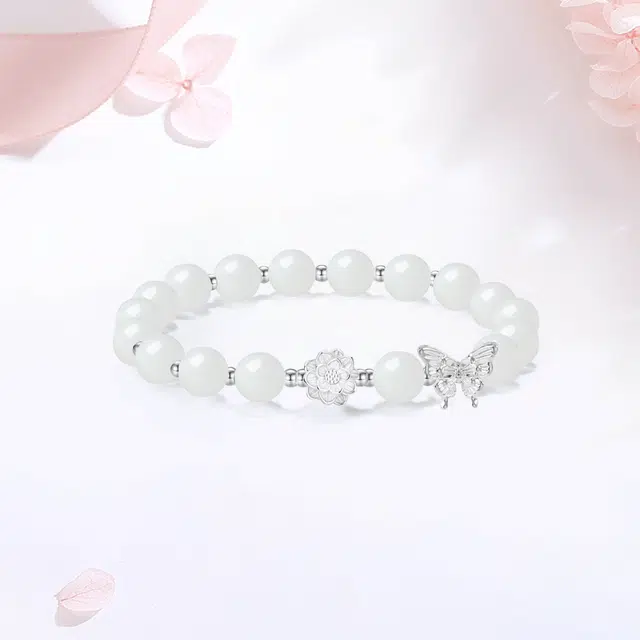 【甄选高品质|双倍好运】 金师傅 蝶然莲花串珠 蝶恋花万事如意好事莲莲 转运珠新中式古风气质百搭小众轻奢 白玉菩提 手串 女款