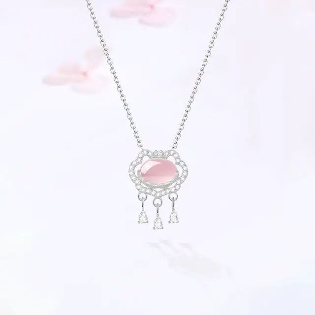 【S925银|甄选高品质】 金师傅 如意平安锁吊坠 平安喜乐招财纳福 新中式气质优雅甜美少女清冷感小众简约清透百搭#好运 粉水晶 项链 女款