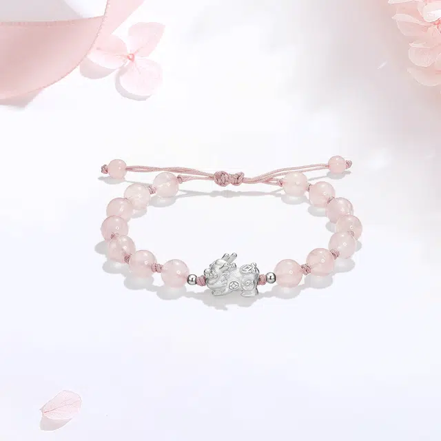 【S999足银|甄选高品质】 金师傅 貔貅手绳 招财纳福吞金兽财源滚滚 新中式气质简约小众高级百搭#好运 粉水晶 手链 男女同款情侣款