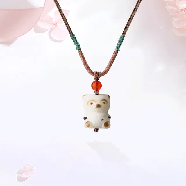 【可爱万岁|甄选高品质】 金师傅 炭烧小熊吊坠 招财转运 萌趣可爱创意独特气质小众简约高级仪式感礼#好运 菩提根 项链 男女同款情侣款