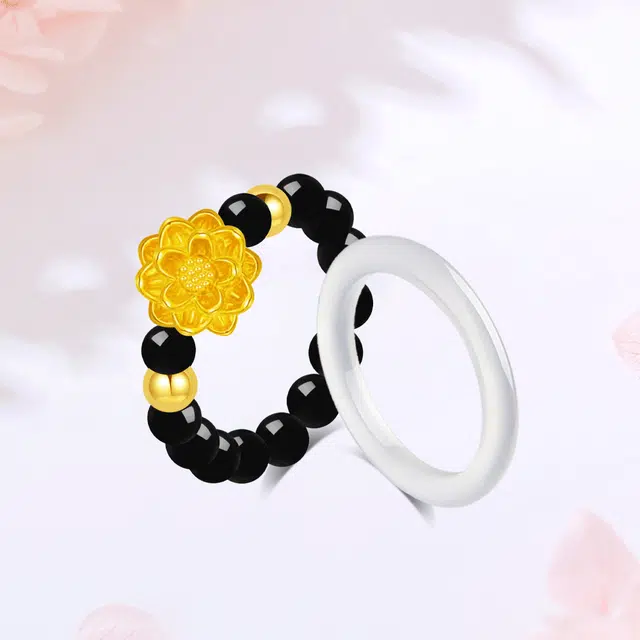 【999金|精选高品质】 金师傅 莲花白月光叠戴戒指 好事莲莲有钱花 吉祥如意新中式气质古风百搭优雅 小众轻奢高级#好运 玛瑙 戒指 女款