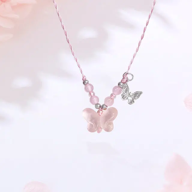 【甄选高品质|双倍好运】 金师傅 小蝴蝶转运吊坠 招财纳福 森系甜美气质串珠小清新敲甜百搭 小众轻奢设计高级 玻璃猫眼 项链 女款