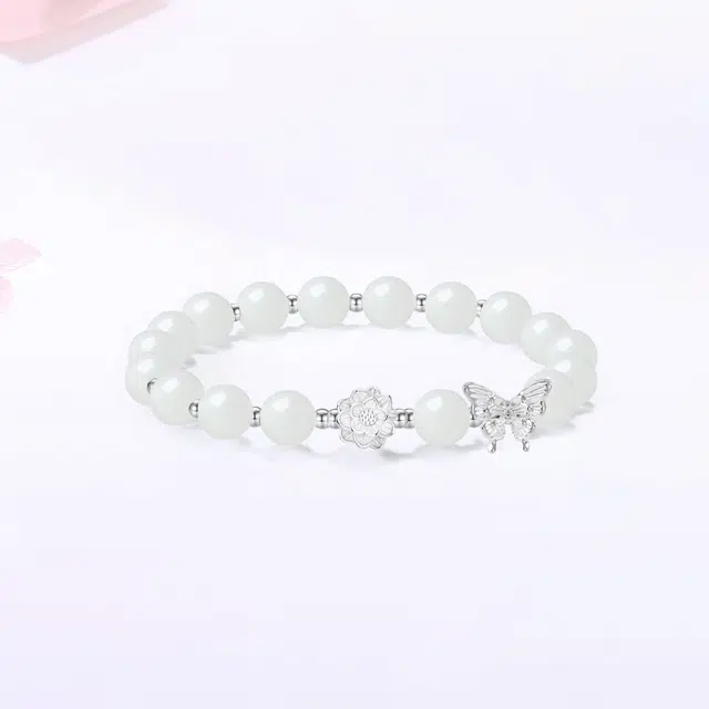 【甄选高品质|双倍好运】 金师傅 蝶然莲花串珠 蝶恋花万事如意好事莲莲 转运珠新中式古风气质百搭小众轻奢 白玉菩提 手串 女款