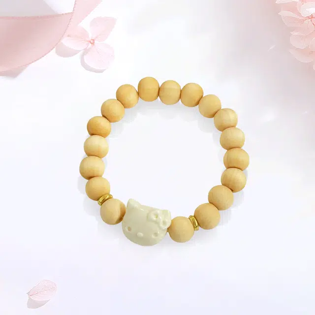 【甄选高品质】 金师傅 萌趣招财系列 猫咪醒狮时来运转财源滚滚 新中式国潮复古气质可爱小众高级文玩#好运 奶香木 手串 男女同款情侣款