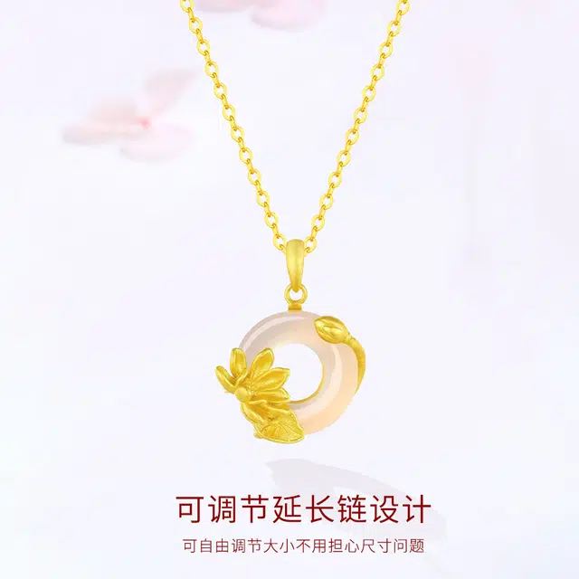 【精选高品质 好运莲莲】 金师傅 荷塘月色吊坠 事事如意平安顺遂繁花新中式国潮复古气质简约百搭小众轻奢高级#好运 琉璃 项链 女款
