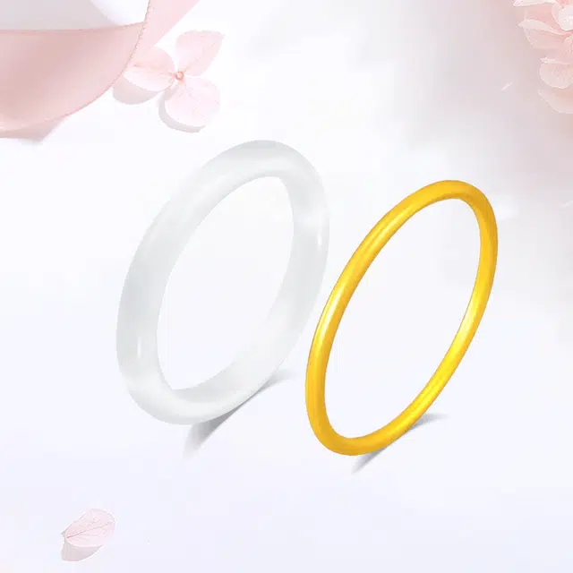 【甄选高品质】 金师傅 白月光素圈叠戴 一步一响新中式国潮古风美人镯气质简约百搭 小众轻奢高级 玻璃猫眼 手镯 女款
