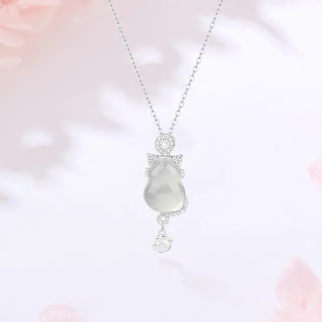 【S925银|精选高品质】 金师傅 猫咪葫芦锁骨链 福禄双全招财猫 萌趣可爱精致气质甜美清冷 小众轻奢设计高级 玉髓 项链 男女同款情侣款