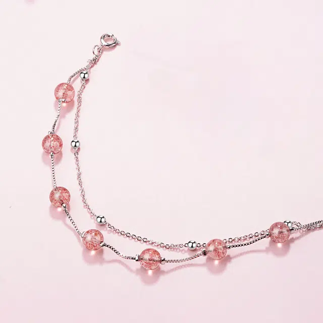 【高品质】 金师傅 双层叠戴 时来运转正缘桃花梦幻感小清新 小众轻奢高级#好运 草莓晶 手链 女款