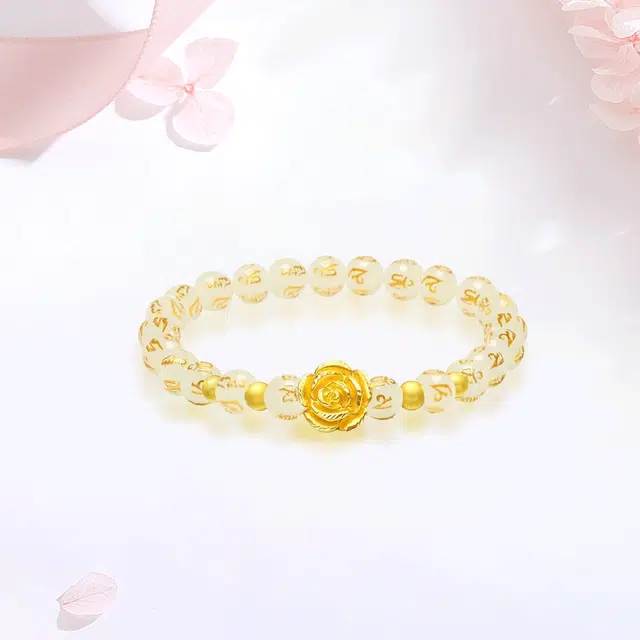 【999金|精选高品质】 金师傅 六字箴言玫瑰花 一见倾心浪漫花朵转运 新中式国潮气质复古大气优雅百搭 小众轻奢高级#好运 玛瑙 手串 女款