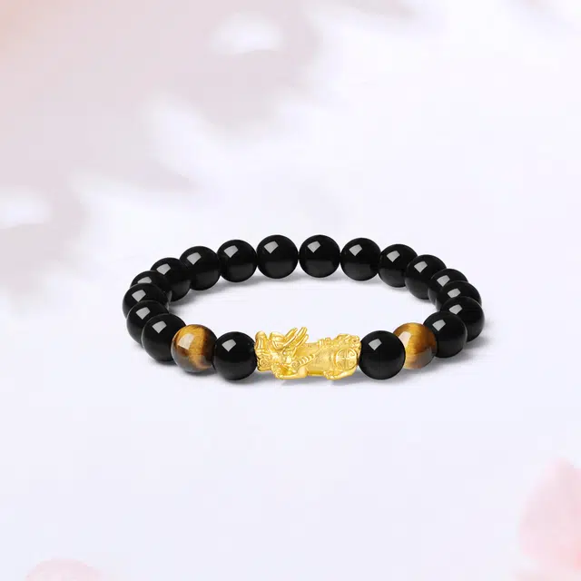 【S999足银|甄选高品质】 金师傅 招财貔貅套装 时来运转八方来财吞金兽 新中式国潮复古民族气质文玩盘玩#好运 黑檀 手串 男女同款情侣款