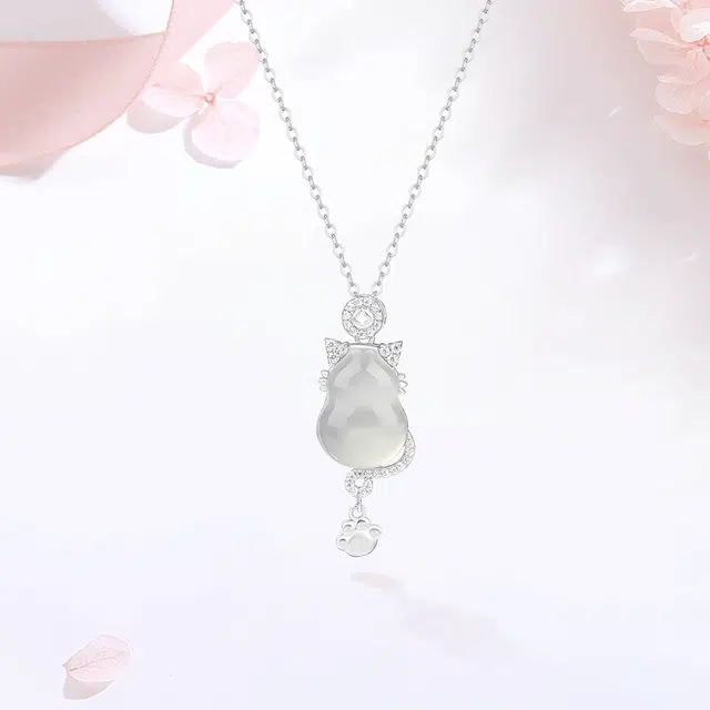 【S925银|精选高品质】 金师傅 猫咪葫芦锁骨链 福禄双全招财猫 萌趣可爱精致气质甜美清冷 小众轻奢设计高级 玉髓 项链 男女同款情侣款