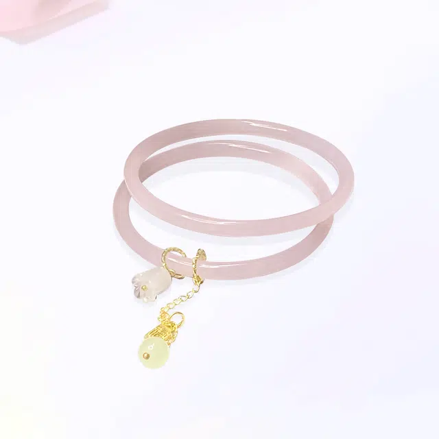 【甄选高品质】 金师傅 铃兰花开粉叮当流苏叠戴 一步一响新中式国潮气质简约百搭闺蜜小清新 小众轻奢设计高级#好运 琉璃 手镯 女款