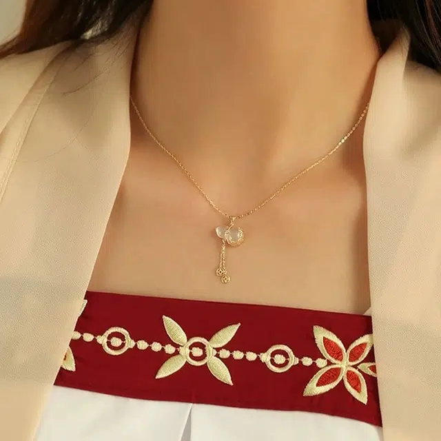 【精选高品质|S999足银】 金师傅 福禄双全流苏吊坠 福气满满葫芦招财纳福 新中式国潮复优雅气质简约日常百搭#好运 玉髓 项链 女款
