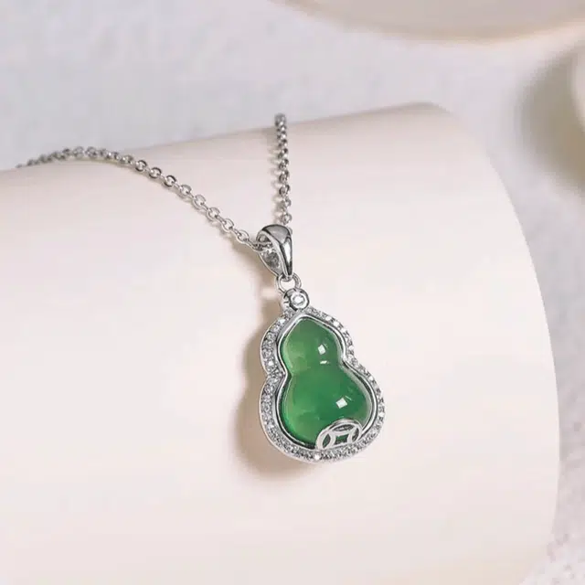 【S925银|精选高品质】 金师傅 福禄翠意葫芦锁骨链   福禄双全福气满满 中式复古国潮典雅大气小众轻奢时尚百搭高级#好运 玉髓 项链 女款