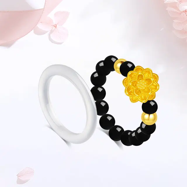 【999金|精选高品质】 金师傅 莲花白月光叠戴戒指 好事莲莲有钱花 吉祥如意新中式气质古风百搭优雅 小众轻奢高级#好运 玛瑙 戒指 女款