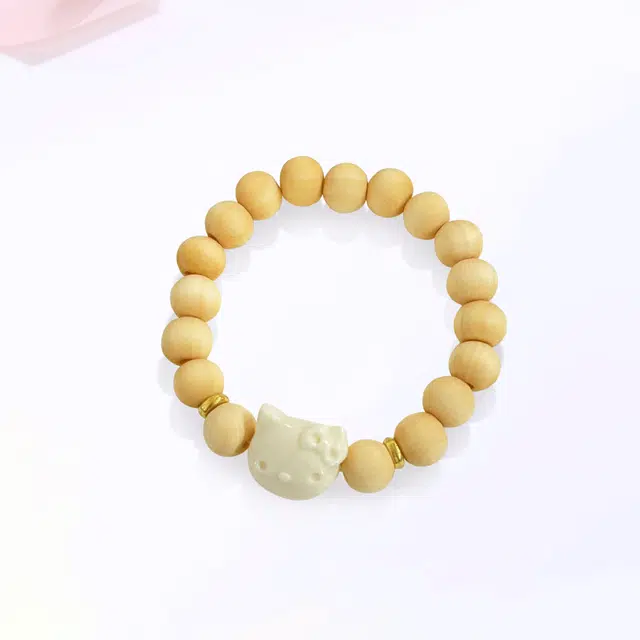 【甄选高品质】 金师傅 萌趣招财系列 猫咪醒狮时来运转财源滚滚 新中式国潮复古气质可爱小众高级文玩#好运 奶香木 手串 男女同款情侣款