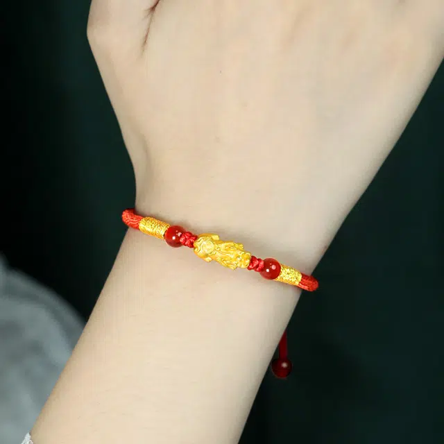 倾爱 貔貅编织可调节大小 足金 一口价 黄金手链 女款