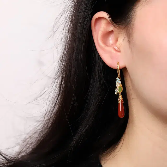 倾爱 烧蓝蝴蝶 时尚复古 玛瑙 玉石耳环 女款