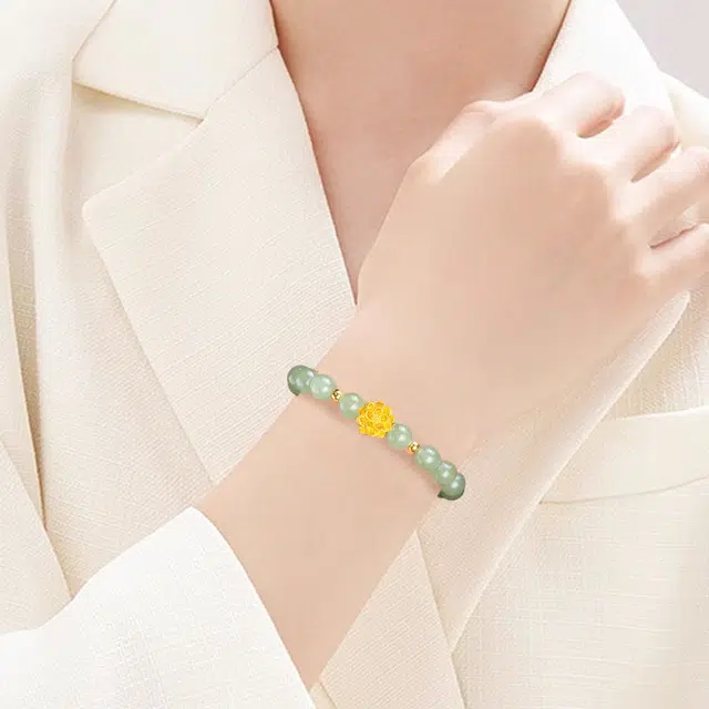 倾爱 好事莲莲 新中式 足金莲花转运珠 和田玉 手串 女款 碧玉