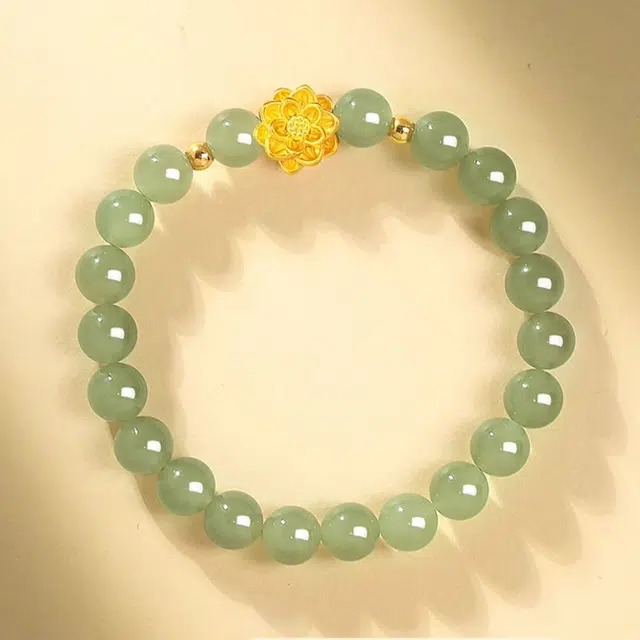 倾爱 好事莲莲 新中式 足金莲花转运珠 和田玉 手串 女款 碧玉