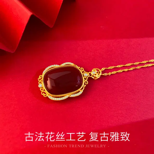 倾爱 福运满满 新中式国风精致优雅花丝镂空 玛瑙 吊坠 女款