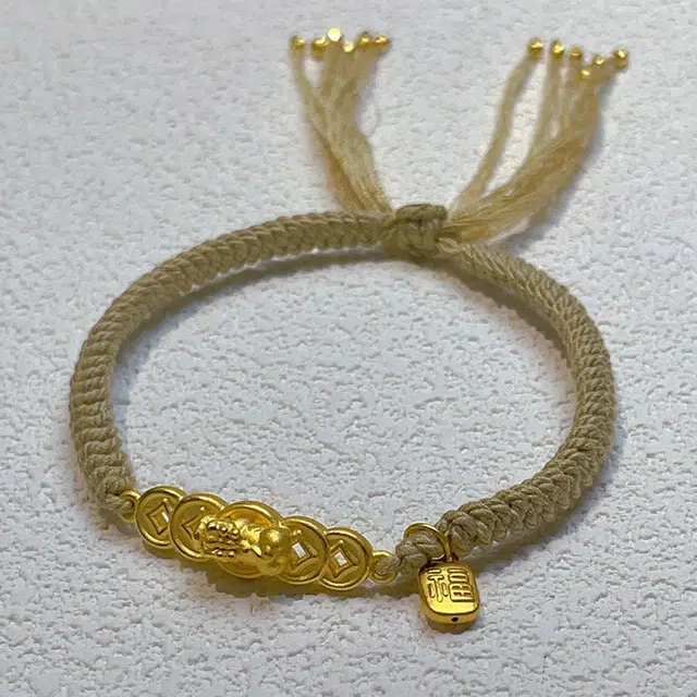 倾爱 钱币貔貅福牌编织饰品 足金 一口价 黄金手链 女款