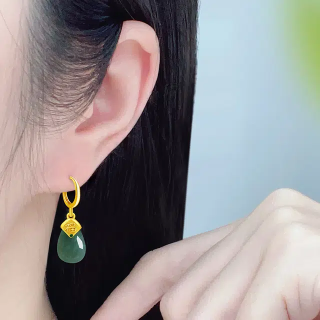 倾爱 水滴 时尚 优雅 糯种 翡翠耳环 女款