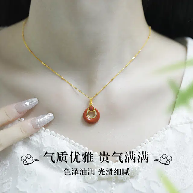 倾爱 心间痣 新中式优雅古风银项坠 好运 玛瑙 项链 女款