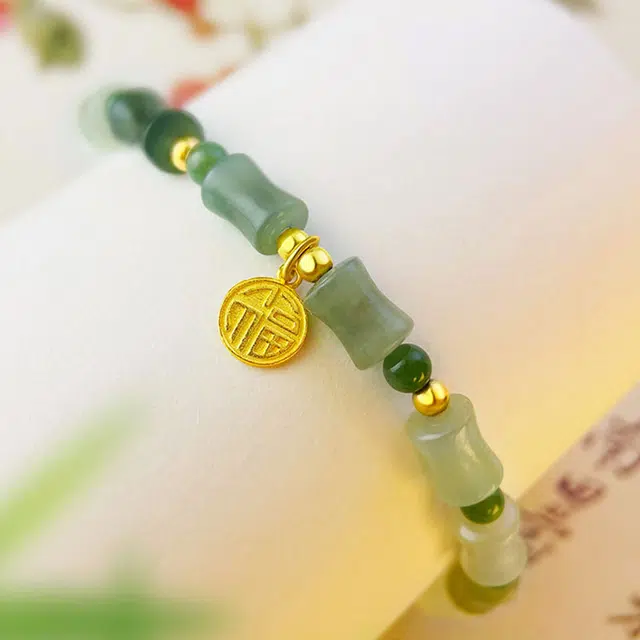倾爱 福牌竹节 节节高升新中式国潮古风手饰 和田玉手串 青白玉 男女同款情侣款