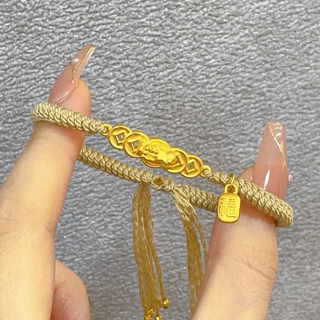 倾爱 钱币貔貅福牌编织饰品 足金 一口价 黄金手链 女款