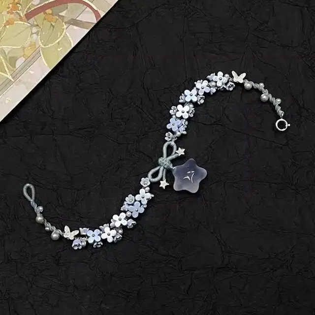 尚银福 星月花朵系列 森系小清新时尚优雅气质轻奢高级感 国潮新中式繁花似锦小众创意设计多巴胺穿搭叠戴手饰 织物 手链 女款