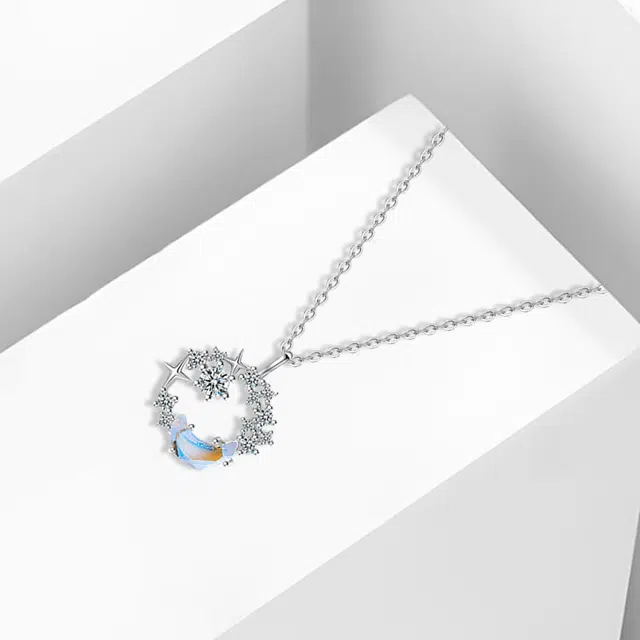 尚银福 梦幻星月 精致轻奢小清新甜美少女心 森系梦幻浪漫闪耀璀璨小众设计感 合金 项链 女款