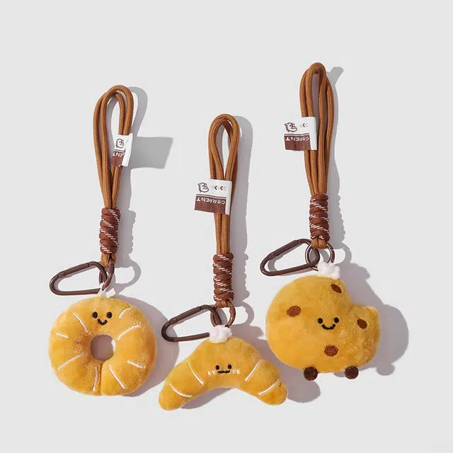 尚银福 卡通可爱玩偶 甜美趣味面包派对甜甜圈牛角包可爱玩偶包包书包挂饰 搞怪氛围感钥匙扣配饰 毛绒 挂件 男女同款情侣款