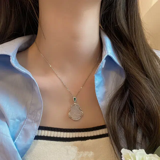 尚银福 弥勒佛 国潮新中式时尚优雅气质复古轻奢高级感 小众创意设计简约精致时尚大肚佛百搭锁骨链 合金 项链 男女同款情侣款