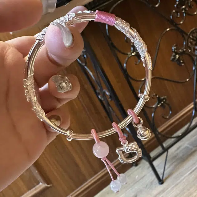 尚银福 推拉式可调节猫咪繁花似锦 小动物萌趣可爱甜美精致轻奢时尚高级感 小众设计转运珠公主风百搭休闲手饰#好运 合金 手镯 女款