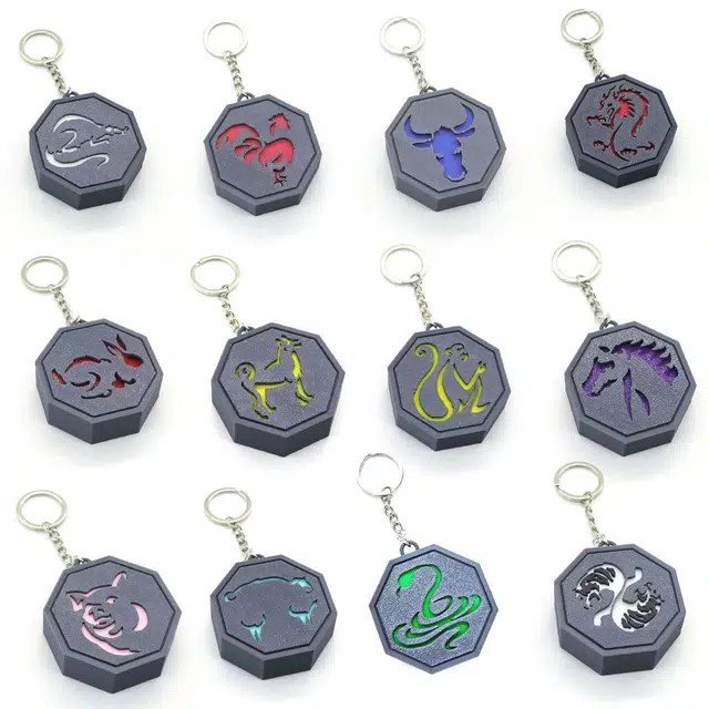 尚银福 十二生肖符咒 国风新中式卡通搞怪周边创意设计 可发光精致时尚趣味小动物#好运 合金 挂件 男女同款情侣款