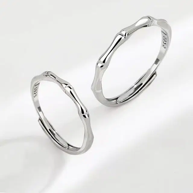 尚银福 青梅竹马 中式风有你竹矣小清新竹节素戒森系轻奢气质节节高升开口指环可调节 好运 合金 戒指 男女同款情侣款