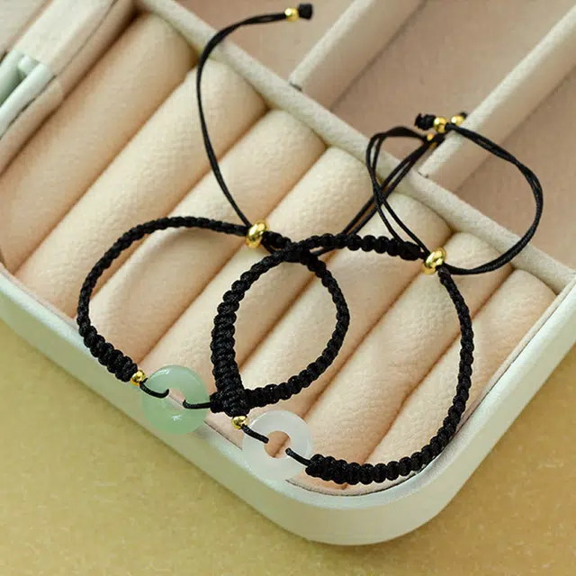 尚银福 平安扣 国潮复古新中式小众设计高级感 镂空招财纳福平安扣转运珠可调节编织绳 琉璃 玉石手链 男女同款情侣款