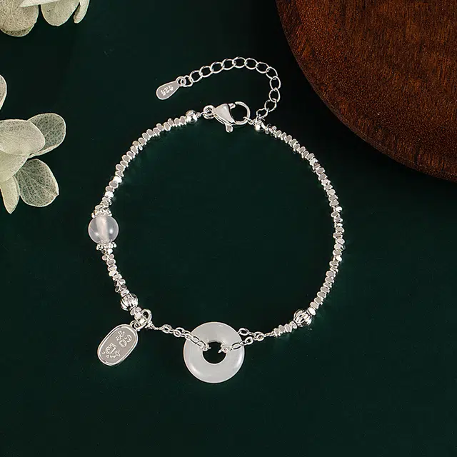 尚银福 福牌平安扣系列 新中式碎银几两岁岁平安国风平安扣转运珠平安纳福小众福牌流苏可调节首饰 合金 项链 女款