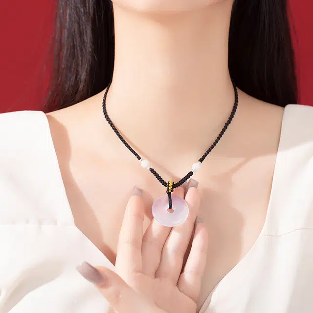 尚银福 吉祥平安扣 轻奢小众高级感 新中式复古国潮几何转运圆珠编织绳 菩提子/菩提籽 项链 通用