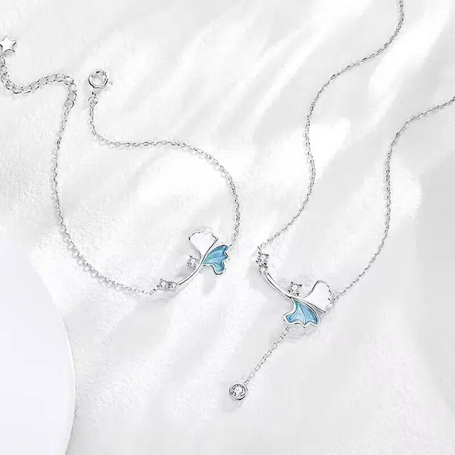 尚银福 银杏叶 新中式国潮流苏小幸运银杏叶轻奢高级感小清新设计感冷淡风优雅气质个性大气 合金 项链 女款