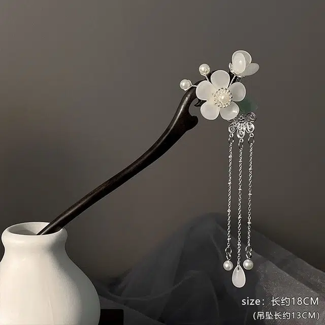 尚银福 浪漫甜美樱花流苏 新中式古典国风发钗 森系小清新复古国潮简约日常百搭气质优雅汉服旗袍花朵发饰 合金 发簪 女款