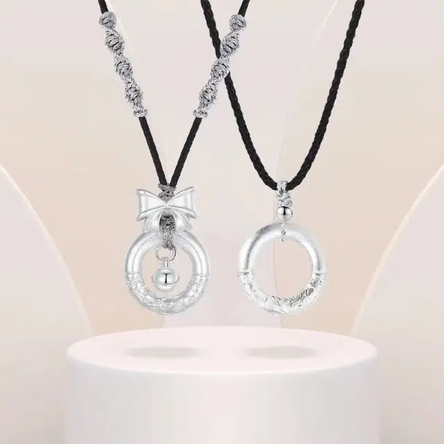 尚银福 蝴蝶结平安扣 在逃公主少女心锁骨链 祥云转运珠吊坠百搭手工编织绳 合金 项链 男女同款情侣款