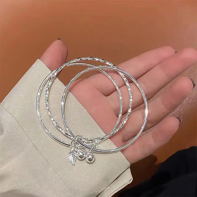 尚银福 三环铃铛枫叶 甜美精致森系小清新民族风创意设计小众高级感纯银叠戴手饰 合金 手镯 女款