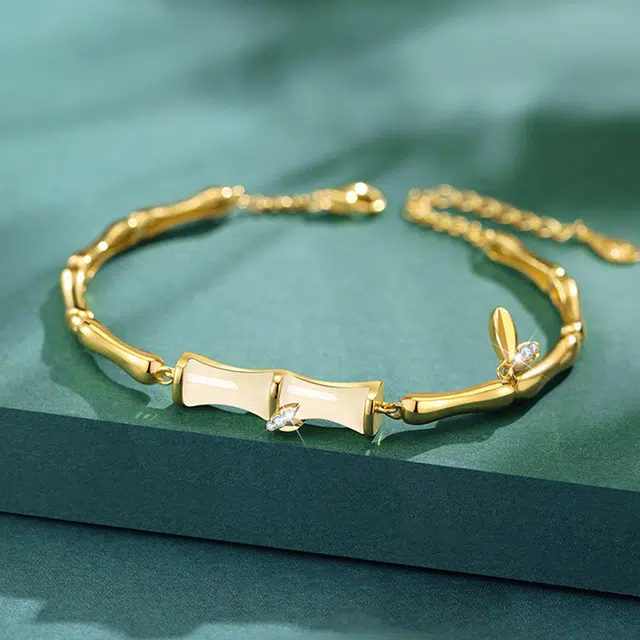 尚银福 竹够浪漫 国潮民族风招财纳福轻奢高级 新中式国风温柔优雅简约气质创意立体竹节 合金 手链 女款