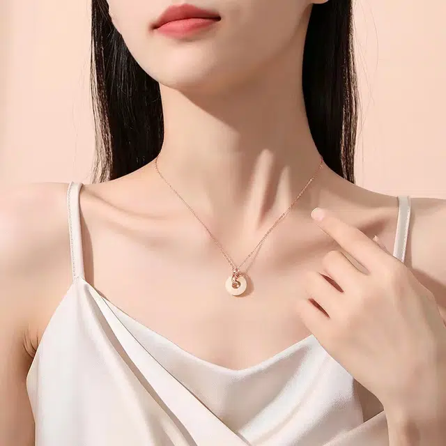 尚银福 锦鲤平安扣系列  国潮新中式时尚复古优雅气质轻奢高级感 经典国风小众创意设计鱼跃龙门双喜临门 好运 合金 项链 女款