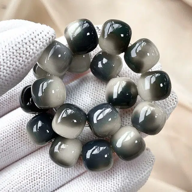 尚银福 烟灰飘花 新中式复古潮流创意古典气质文玩小众设计 菩提子/菩提籽 手串 男女同款情侣款