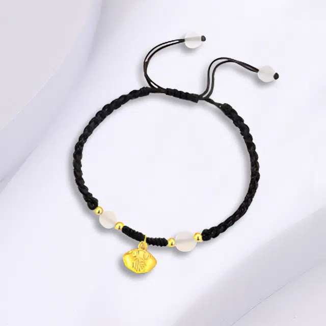 尚银福 福字长命锁 新中式小众设计感 国潮复古民族风祥云如意福字长命锁编织绳 织物 手链 男女同款情侣款