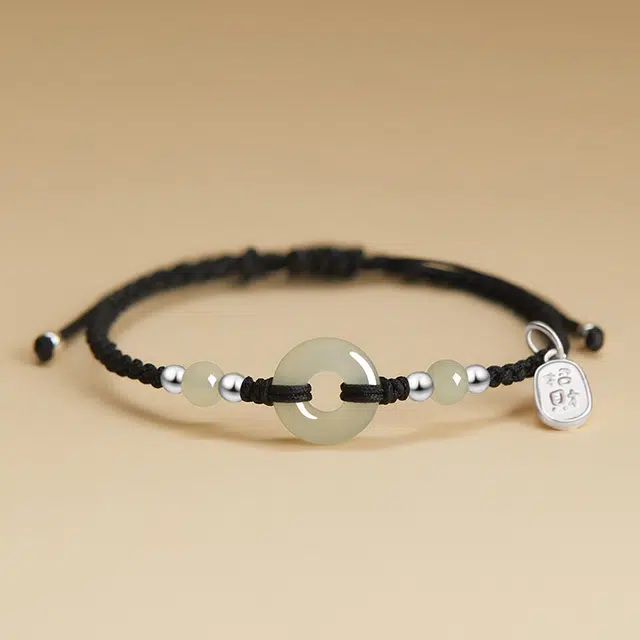 尚银福 福牌平安扣 复古民族风配饰 好运连连小众创意设计感手饰 织物 手链 男女同款情侣款